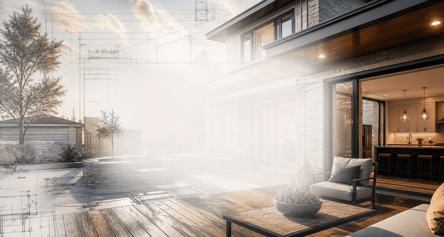 Modern residential remodeling concept with architectural planning overlays